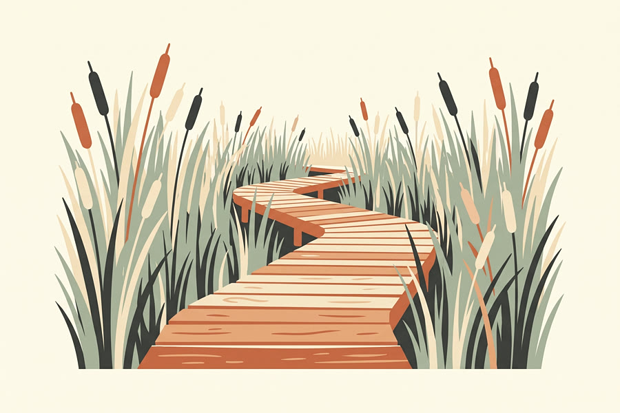 A marsh boardwalk, illustrated