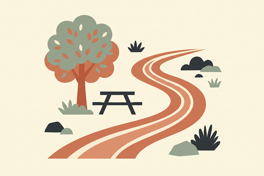A park and picnic table, illustrated